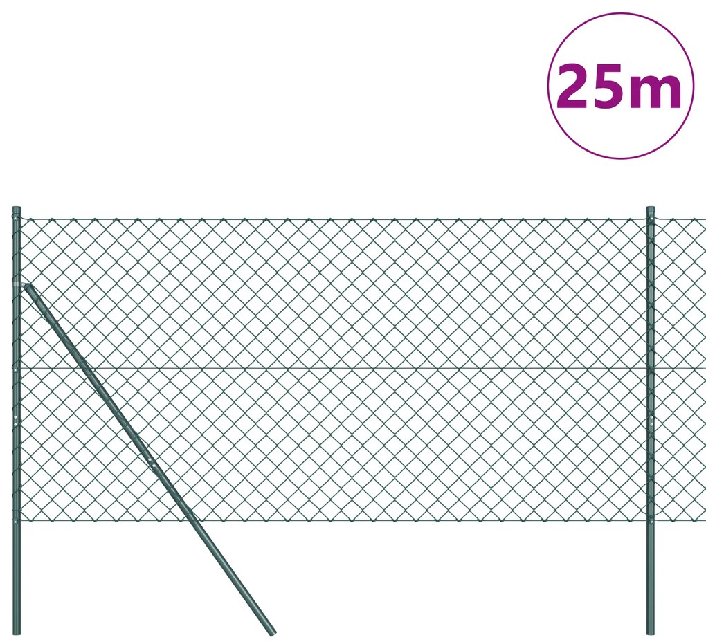 Cerca de Cadeia com 13 Postes 1.4x25 m Aço Galvanizado Verde