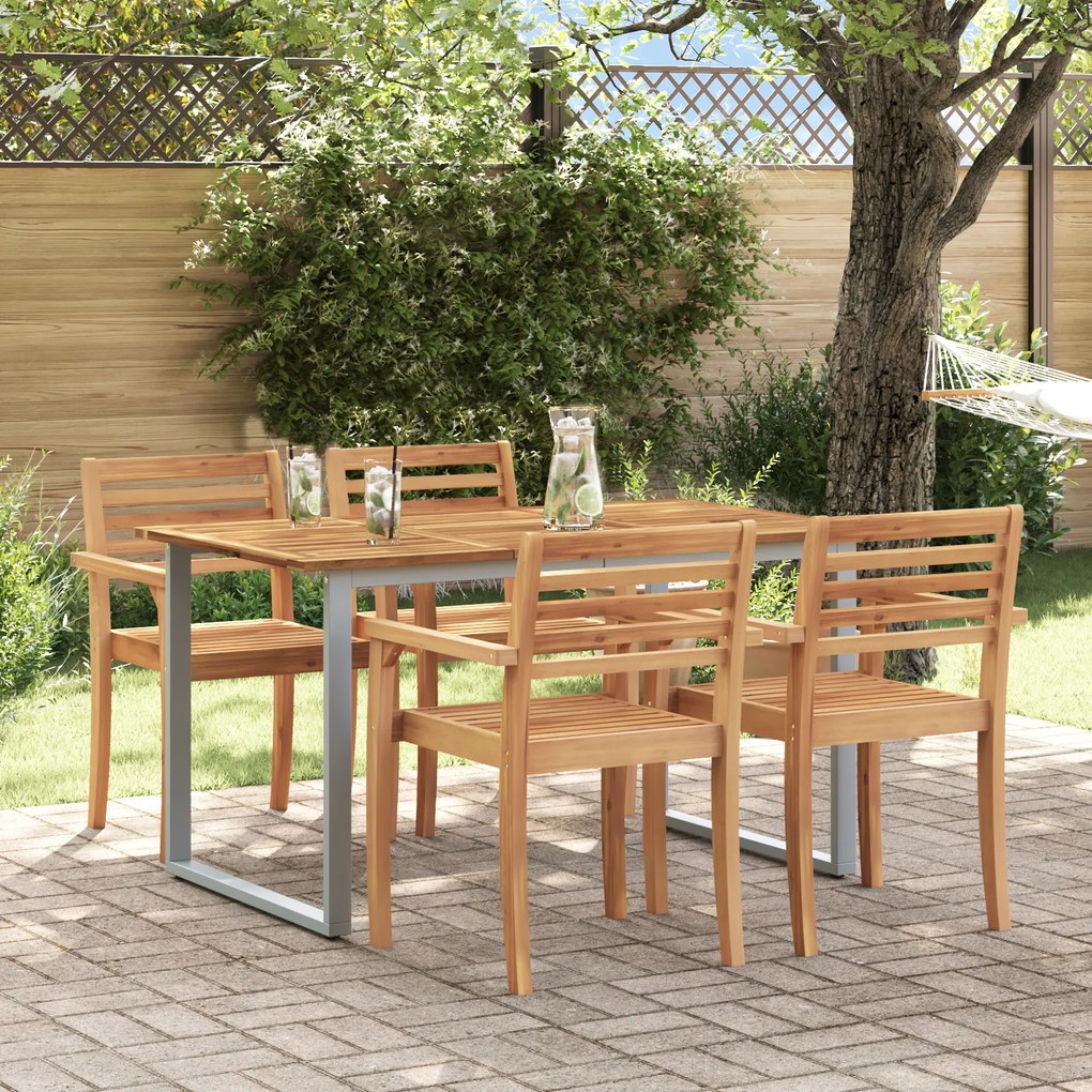 Mesa de Jantar Exterior vidaXL Cinza 140x80x75 cm Aço e Madeira Sólida de Acácia