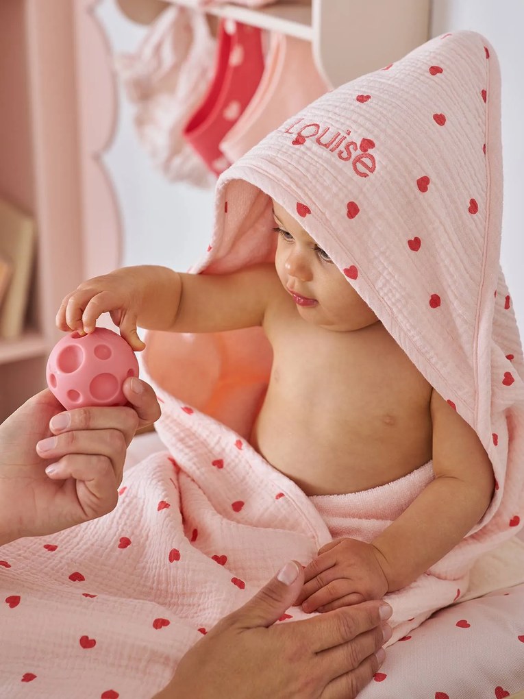 Capa de banho + luva de banho MON COEUR estampado rosa