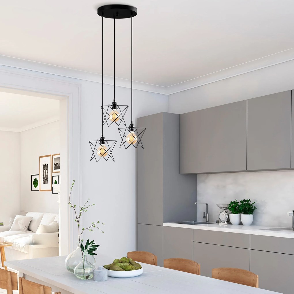 Candeeiro Chandelier Akkas – Preto – Diâmetro 54 cm, Altura Ajustável