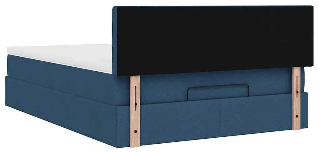 Estrutura de cama otomana com colchão tecido azul 140x200cm