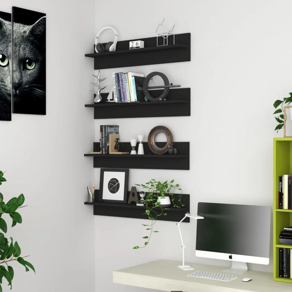 vidaXL Estantes de parede 4 pcs 80x11,5x18 cm contraplacado preto