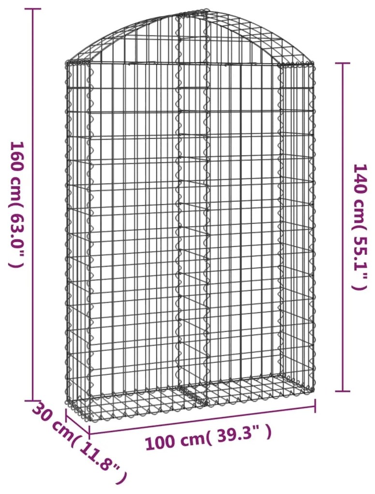 Cesto gabião arqueado 100x30x140/160 cm ferro galvanizado