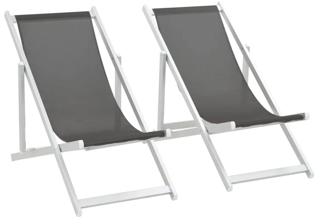 44347 vidaXL Cadeiras de praia dobráveis 2 pcs alumínio e textilene cinzento
