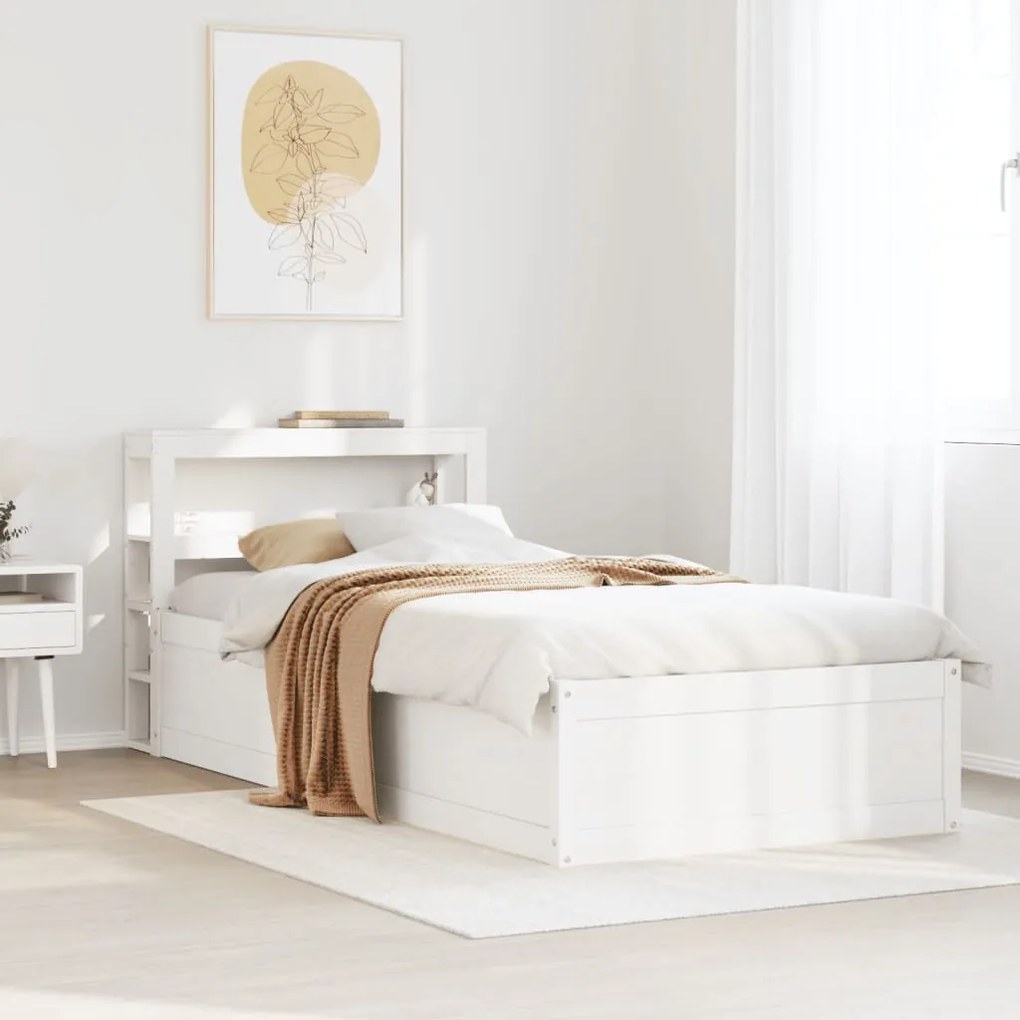 Estrutura de cama com cabeceira 90x200 cm pinho maciço branco