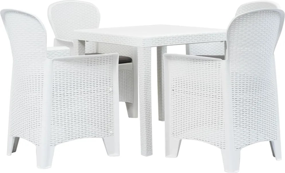 vidaXL Conj. jantar p/ exterior 5 pcs plástico branco aspeto de vime