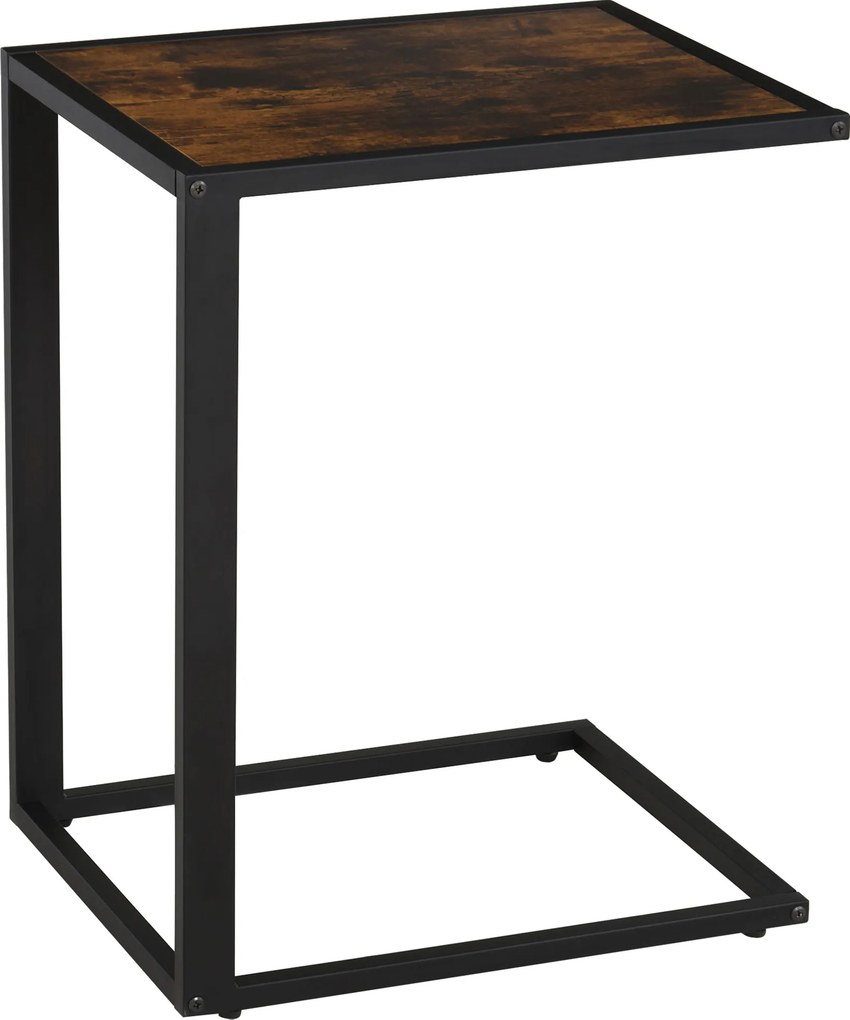 HOMCOM Mesa de Apoio em Forma de C Mesa de Café Mesinha para Laptop para Quarto e Sala de Estar Área Pequena com Estrutura Metálica Estilo Industrial Metal MDF Castanho-rústico 40,6 x 50,8 X 64,2 cm | Aosom Portugal
