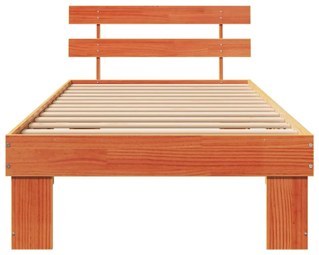 Estrado de Cama com Cabeceira Castanho Encerado 90x190 cm Madeira Maci