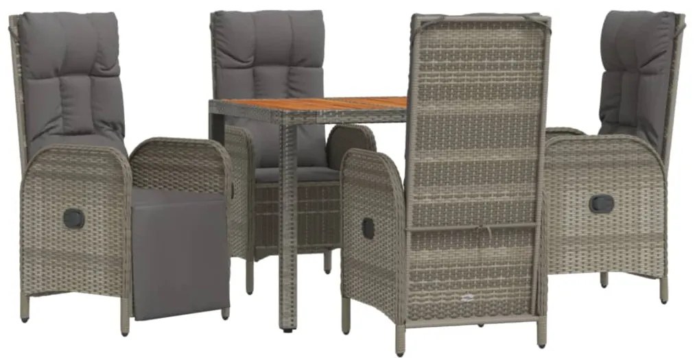 5 pcs conjunto de jantar p/ jardim c/ almofadões vime PE cinza