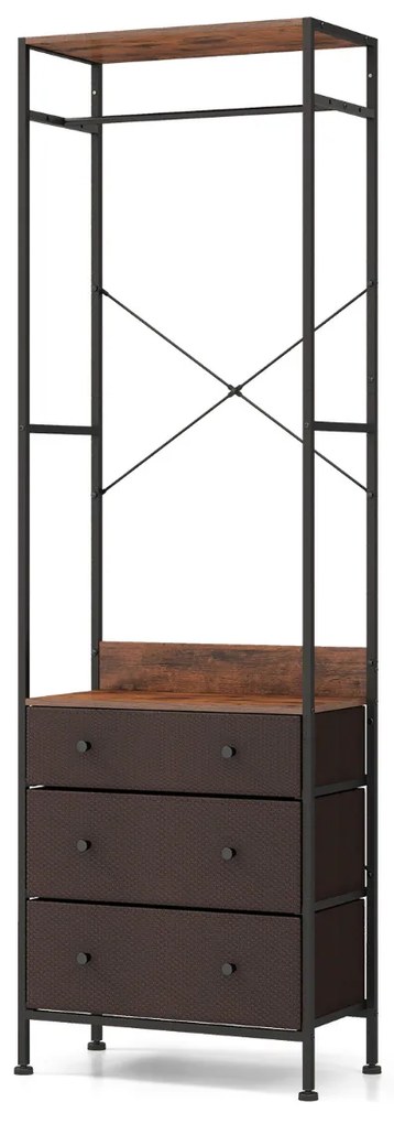 Guarda Roupa, Cabide com varão e prateleiras para o hall de entrada, quarto 55 x 28 x 176 cm Castanho
