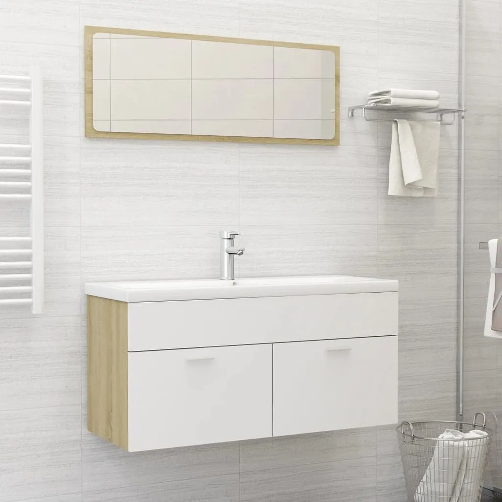 804814 vidaXL 2 pcs conj. móveis casa banho contrapl. branco/carvalho sonoma