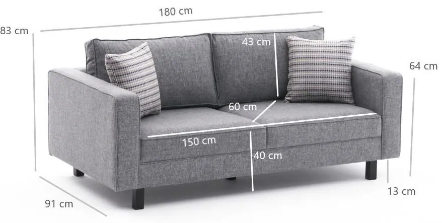 Sofá de 2 Lugares Kale – Cinzento – 180x83x91 cm