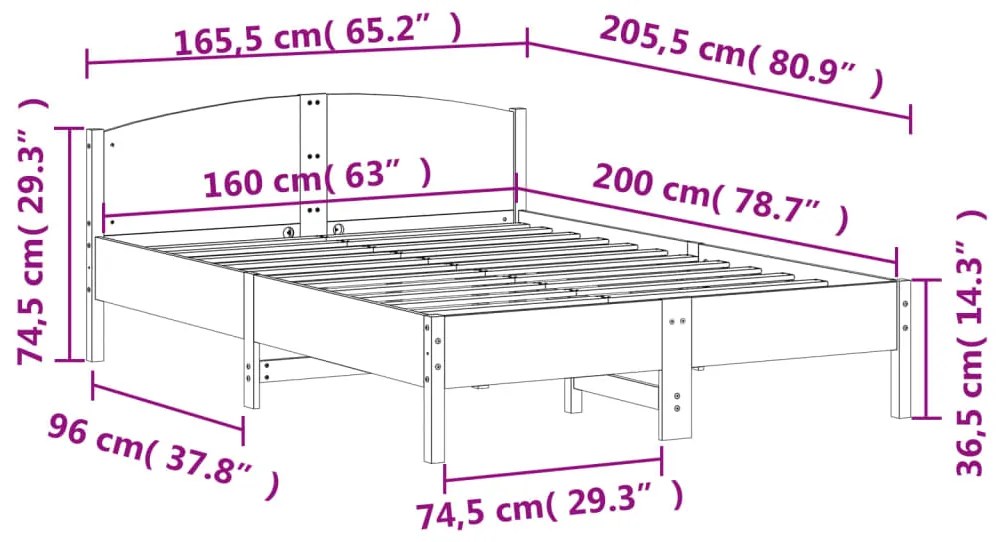 Cama sem colchão 160x200 cm madeira de pinho maciça branco