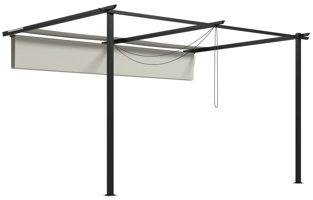 Outsunny Pérgola de Parede de Jardim com Teto Retrátil Tecido de Poliéster e Estrutura de Aço 3,9x2,9 m Creme