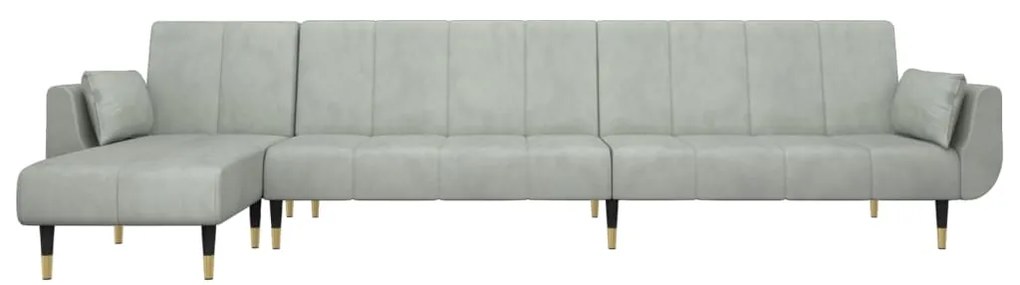 Sofá-cama em forma de L 275x140x70 cm veludo cinzento