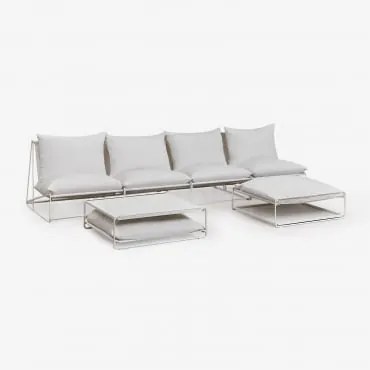 Conjunto De Jardim Amaro Com Sofá Modular De 4 Peças, Mesa Lateral E Pufe Conversível Gardénia Branco - Sklum