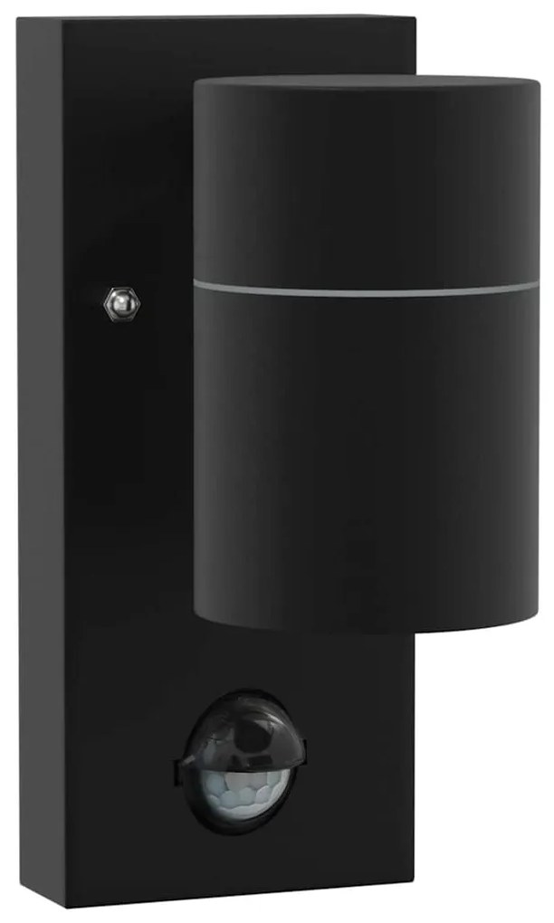 Luz de Parede Externa com Sensor Preta de Aço Inoxidável IP44