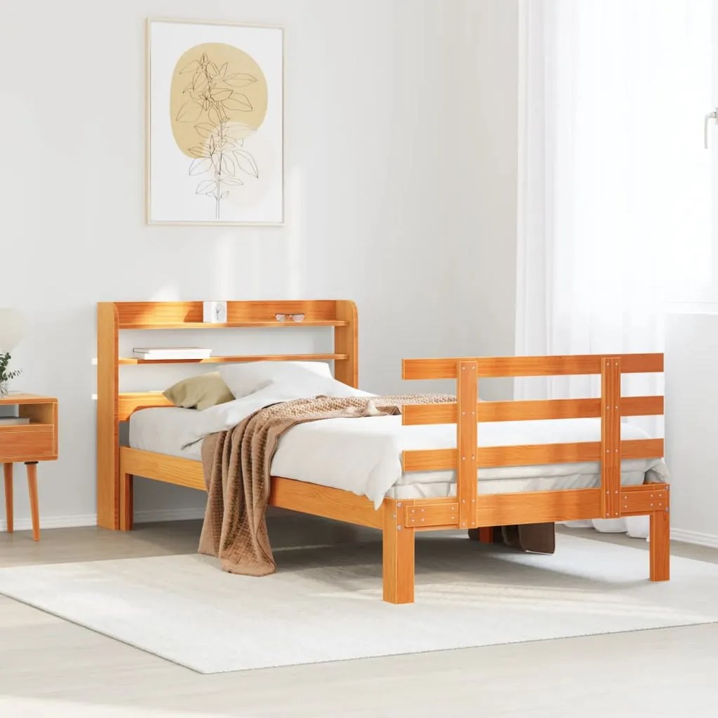 vidaXL Estrutura cama c/ cabeceira 90x200 cm pinho maciço castanho-mel