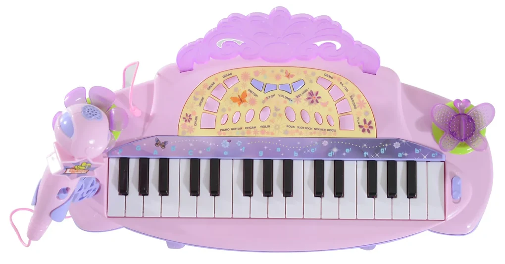 Piano Infantil Musical Microfone E Banquinho Função Gravação Cor Rosa Pilha