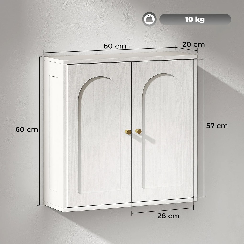 Armário de Casa de Banho de Parede Móvel de Casa de Banho Suspenso com Prateleiras 2 Portas com Desenho em Arco 60x20x60 cm Branco