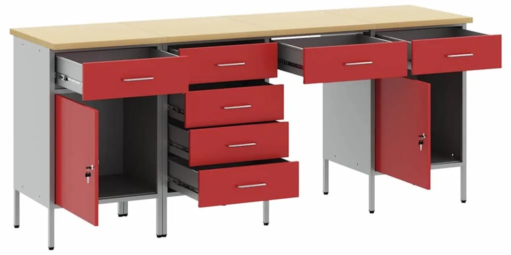 Conjunto de Armário e Mesa de Trabalho VidaXL 4 Peças Vermelho em Made