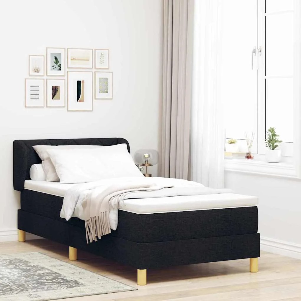 Cama Box Spring Preta com Colchão, 100x200 cm, Tecido