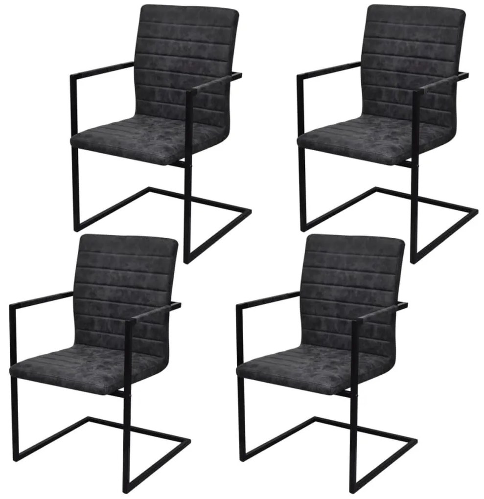 vidaXL Cadeiras de jantar cantilever 4 pcs couro artificial preto