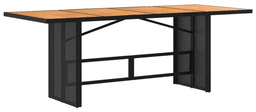 Mesa de jardim com tampo em acácia 190x80x74 cm vime PE preto