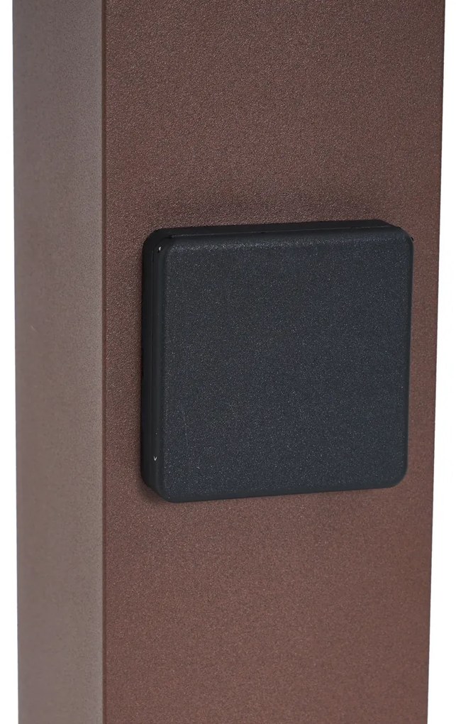 Poste de luz exterior industrial castanho ferrugem com vidro fumado 70cm com sensor crepuscular IP44 - Dinamarca