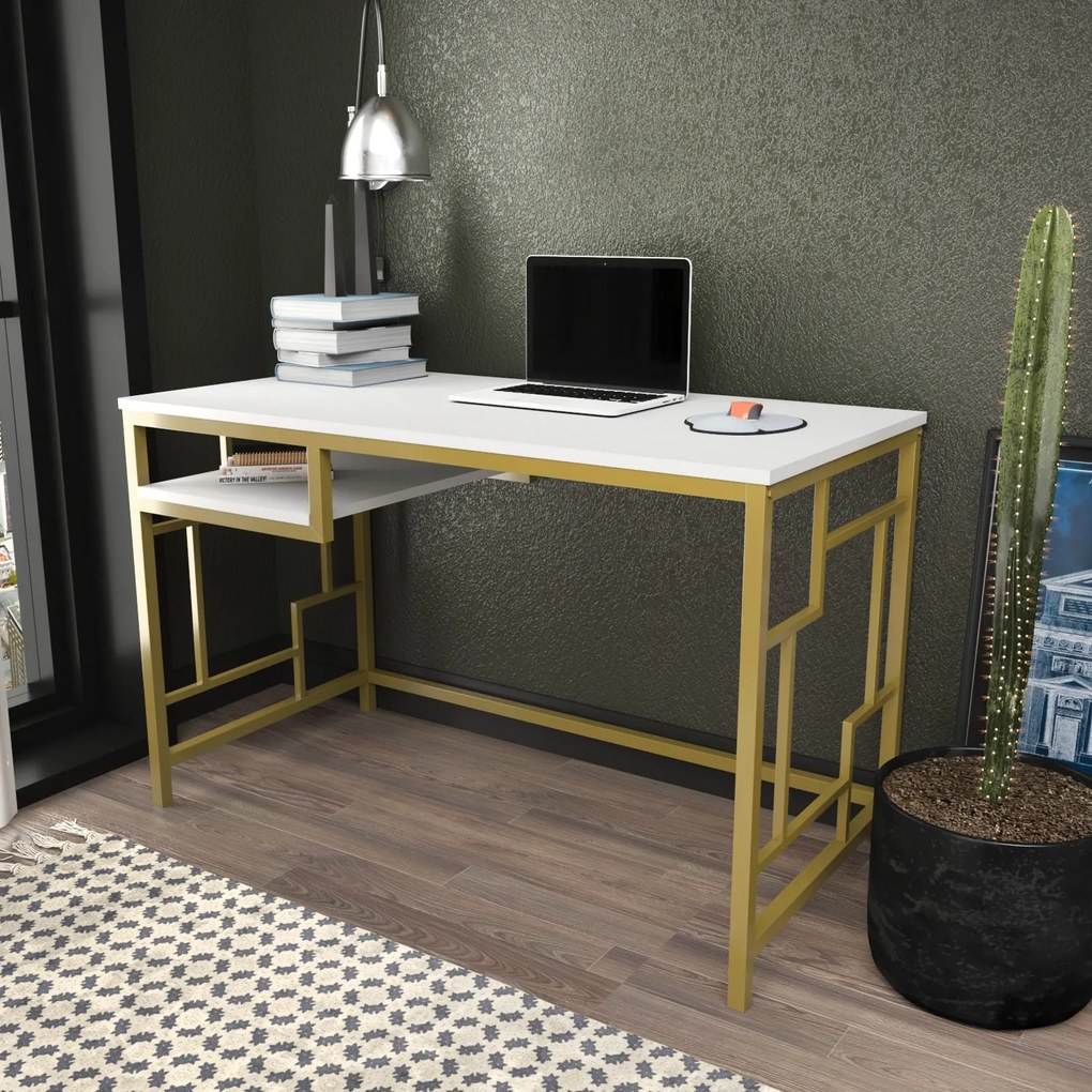 Secretária Kennesaw – Dourado e Branco – 120x60x74,8 cm