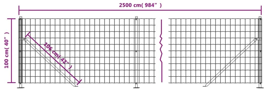 Cerca de malha de arame com flange 1x25 m verde