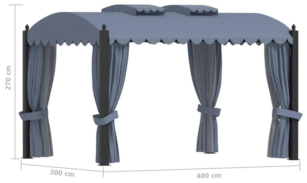 Gazebo com cortinas 3x4 m aço antracite