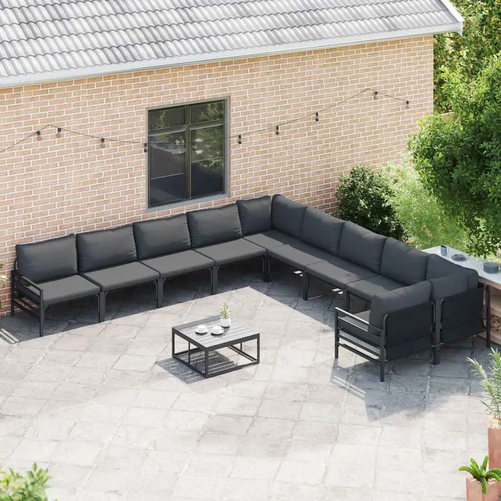 Conjunto de Sofá de Jardim 11 pcs Cinzento-escuro Aço