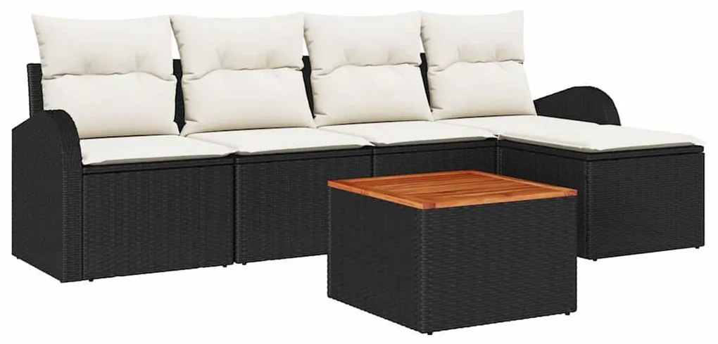 Conjunto de Sofá de Jardim com 6 Peças e Almofadas Pretas de Rattan e