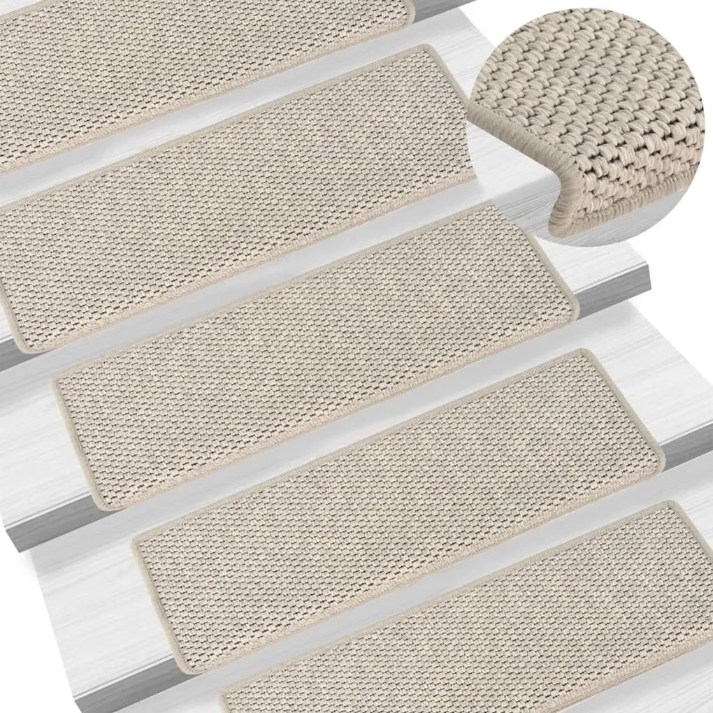 vidaXL Tapetes escada adesivos aspeto sisal 15pcs 65x21x4 cm prateado