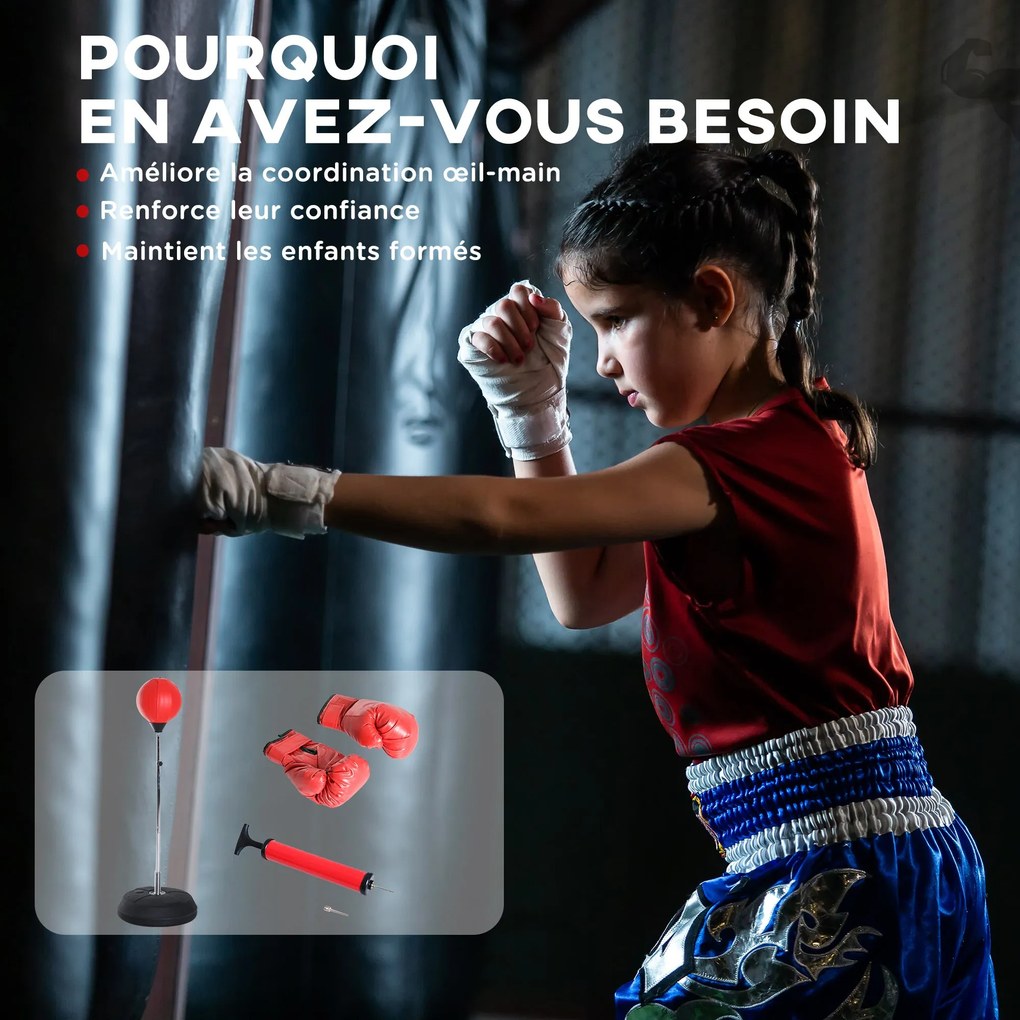 Saco de Boxe de Pé com Altura Ajustável – 126-144 cm – Vermelho e Pret