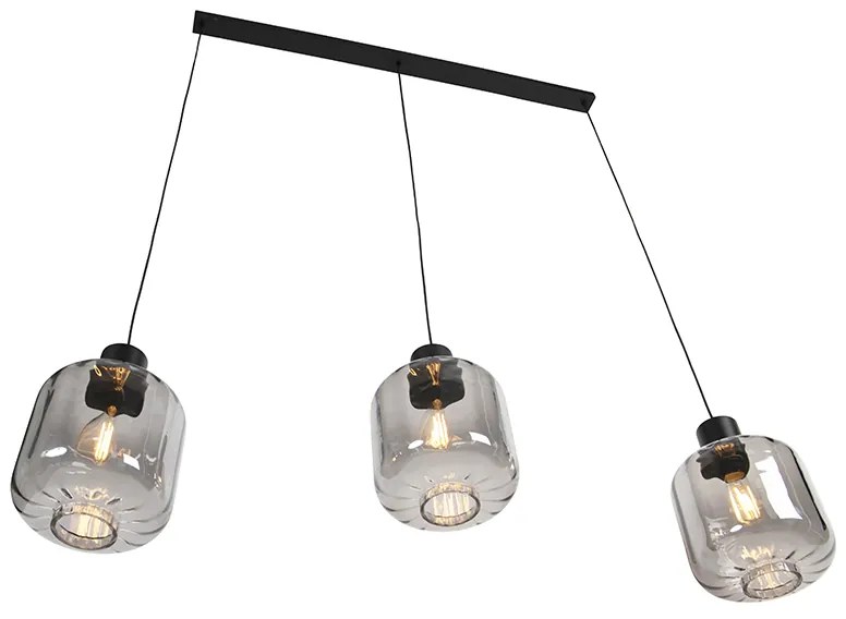 Candeeiro de suspensão de design preto com vidro fumê 3 luzes 161,5 cm - Qara Design