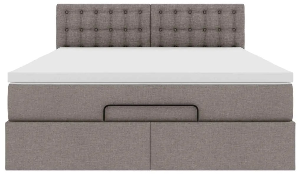 Cama Otomana com Colchão &amp; LEDs Taupe 140x200 cm Tecido