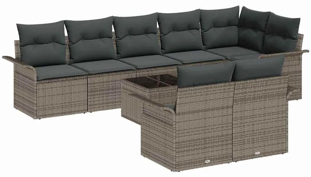 Conjunto de Sofá de Jardim vidaXL 8 Peças com Almofadas Preto Poliratt
