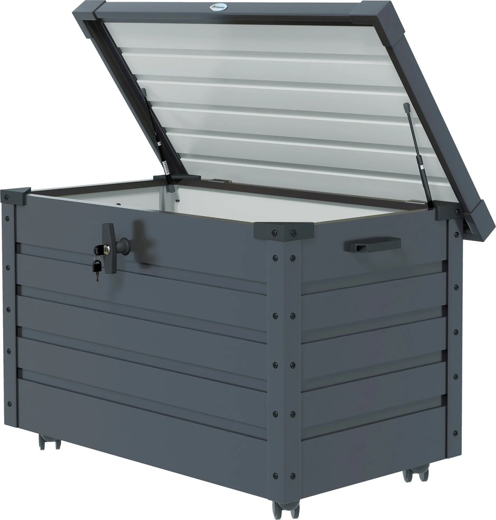 Outsunny Baú de Exterior 295 L Baú de Armazenamento de Aço Galvanizado com 1 Fechadura para Jardim 100x62x65 cm Cinza Escuro | Aosom Portugal