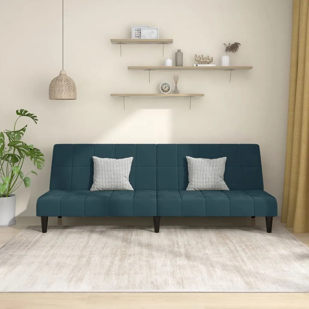 337501 vidaXL Sofá-cama de 2 lugares veludo azul