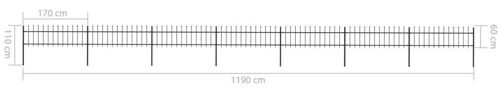 Cerca jardim com topo em lanças 11,9x0,6 m aço preto