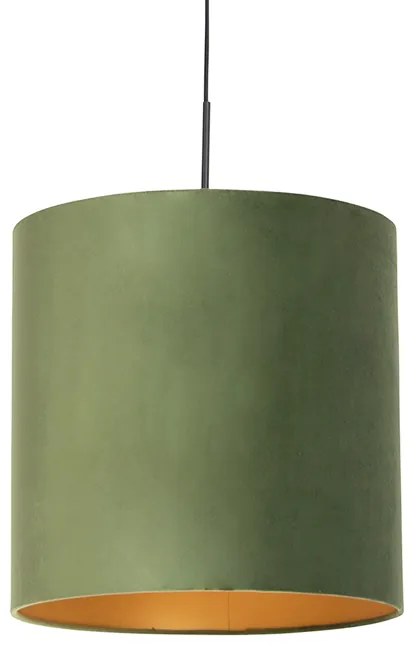 Candeeiro de suspensão com abajur de veludo verde com dourado - Combi Country / Rústico