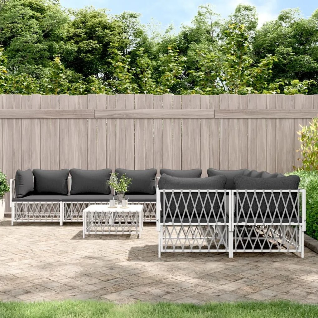 vidaXL 9 pcs conjunto lounge de jardim com almofadões aço branco