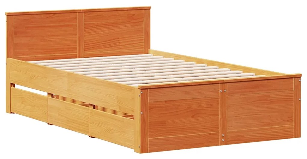 Cama sem colchão com cabeceira pinho maciço castanho-mel