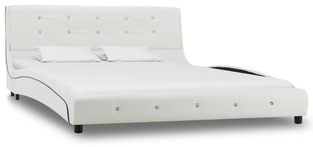 Cama + colchão espuma memória 140x200cm couro artificial branco