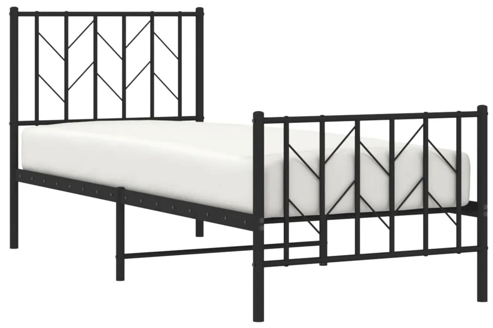 Estrutura de cama com cabeceira e pés 75x190 cm metal preto