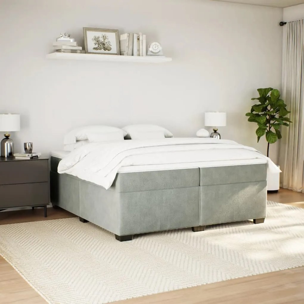 Cama com molas/colchão 200x200 cm veludo cinzento-claro