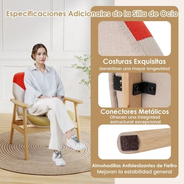 Poltrona moderna estofada com braços laterais, encosto espaçoso, almofada acolchoada com espuma, madeira e borracha; ideal para sala de estar, escritó