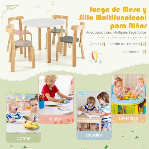 Conjunto de mesa e cadeiras para crianças de 5 peças Mesa de actividades com 4 cadeiras Multicolor